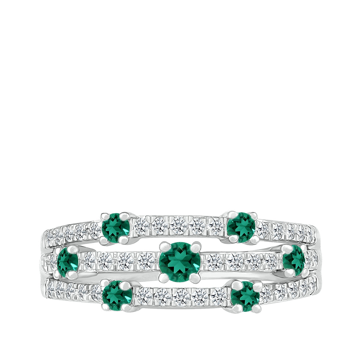 Emerald & 1/4 ct. tw. Orbit Ring in 10K White Gold front view