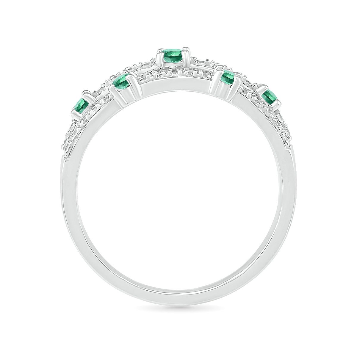 Emerald & 1/4 ct. tw. Orbit Ring in 10K White Gold close-up detail