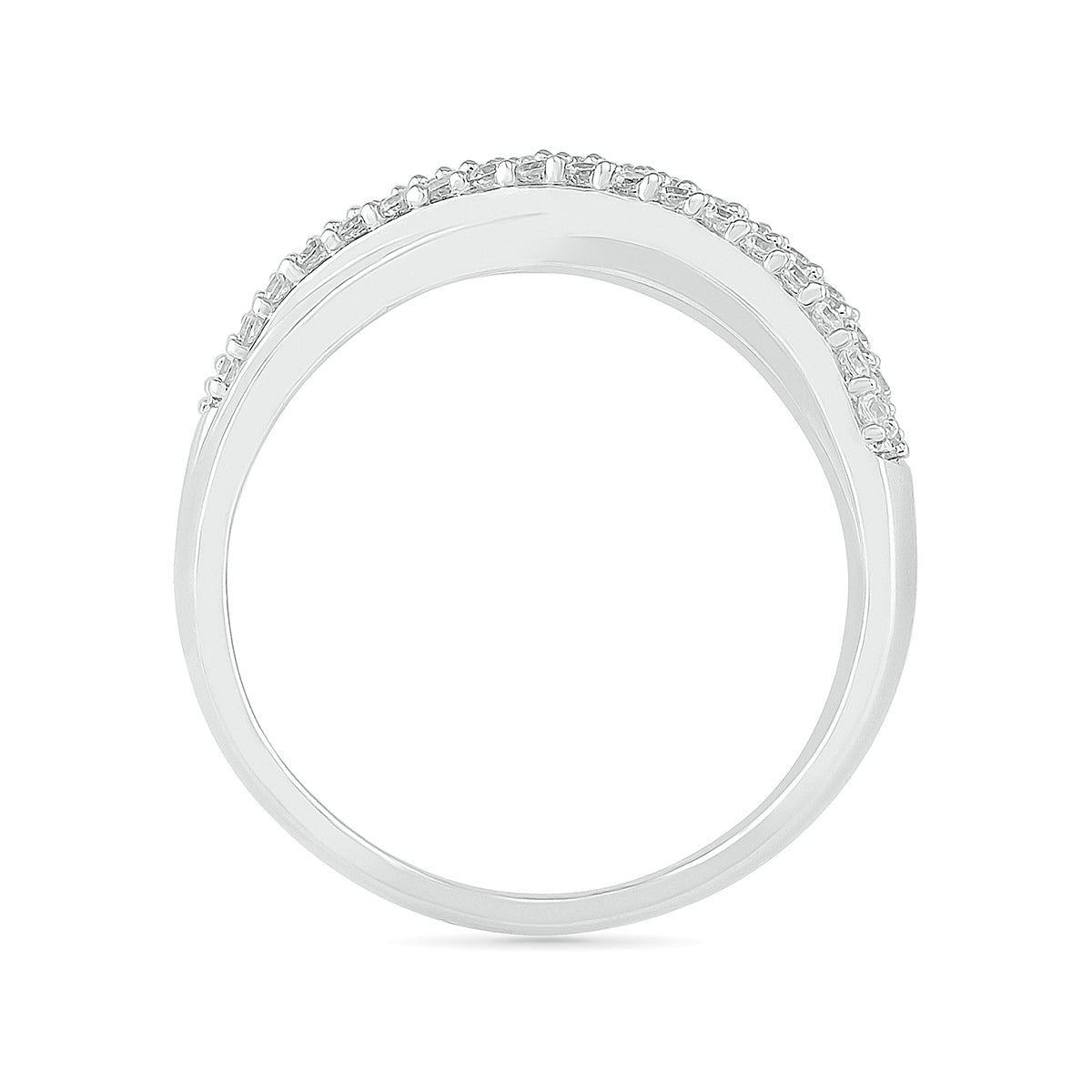 1/2 ct. tw. Diamond Multi-Row Pave Crossover Ring with Baguette Diamond Accents in 10K White Gold front view