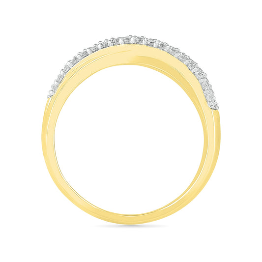1/2 ct. tw. Diamond Multi-Row Pave Crossover Band with Baguette Diamond Accents in 10K Yellow Gold front view