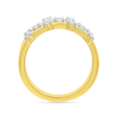3/8 ct. tw. Diamond Triple Row Station Ring in 10K Yellow Gold front view