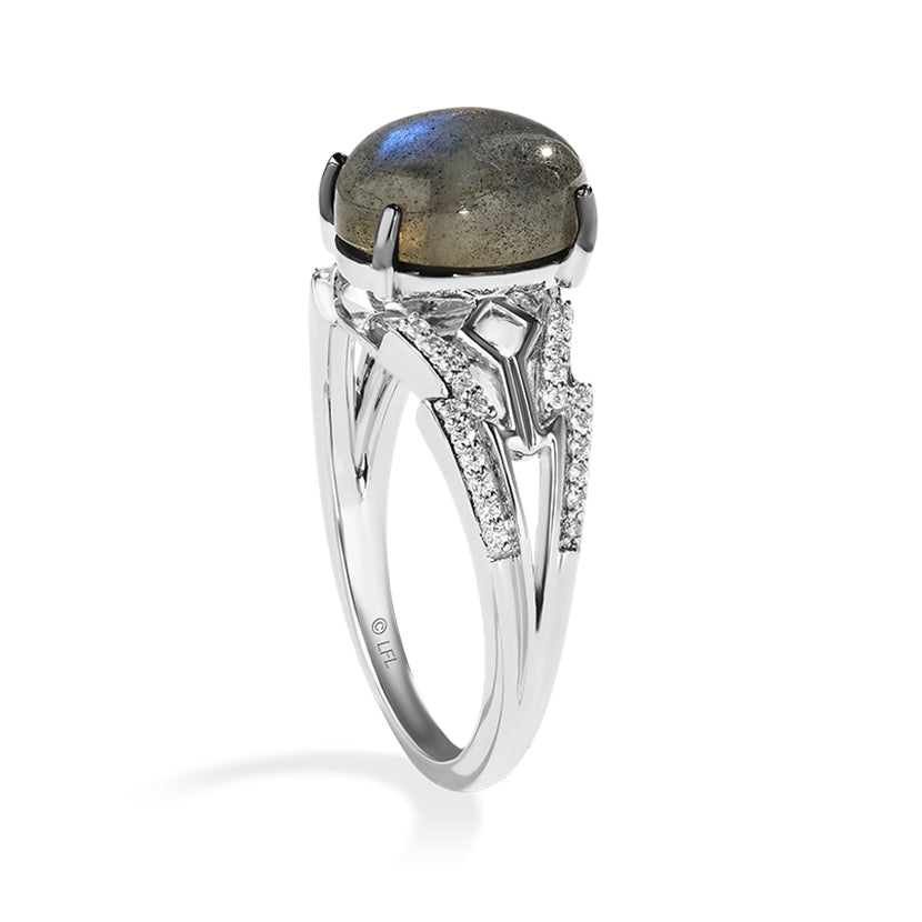 Star Wars Ahsoka Tano Oval Gray Labradorite & 1/7 ct. tw. Diamond Ring in Sterling Silver front view