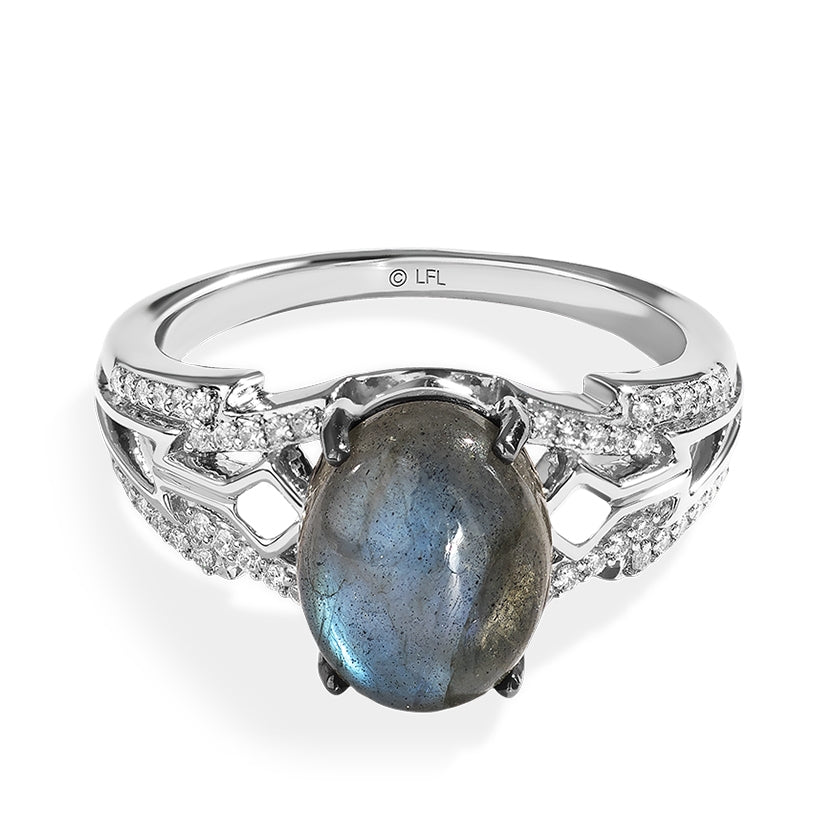 Star Wars Ahsoka Tano Oval Gray Labradorite & 1/7 ct. tw. Diamond Ring in Sterling Silver