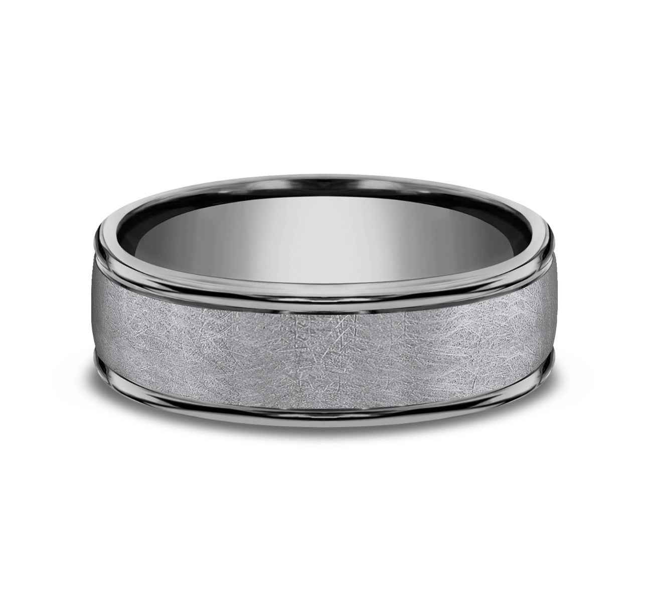 Benchmark 6.5mm Polished Edge with Swirl Center Tantalum Wedding Band