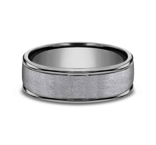 Benchmark 6.5mm Polished Edge with Swirl Center Tantalum Wedding Band