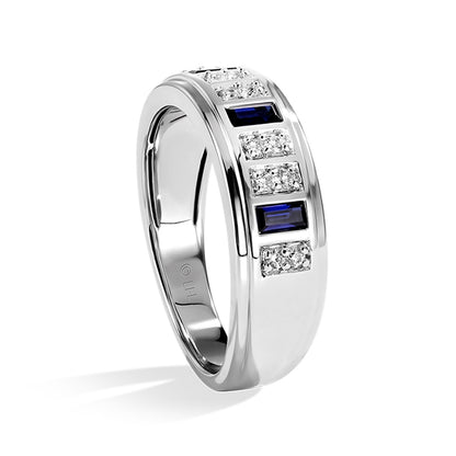 Star Wars R2 Series Ladies' Baguette Sapphire & 1/5 ct. tw. Diamond Ring in 14K White Gold front view