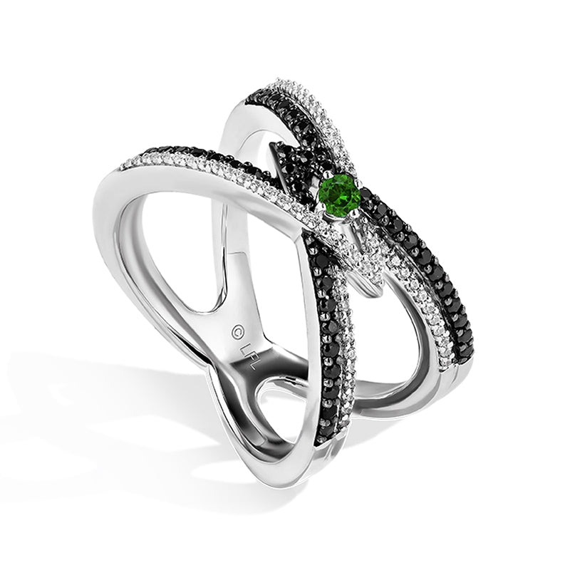 Star Wars Light X Dark 1/2 ct. tw. White & Treated Black Diamond Ring with Green Diopside Accent in Sterling front view