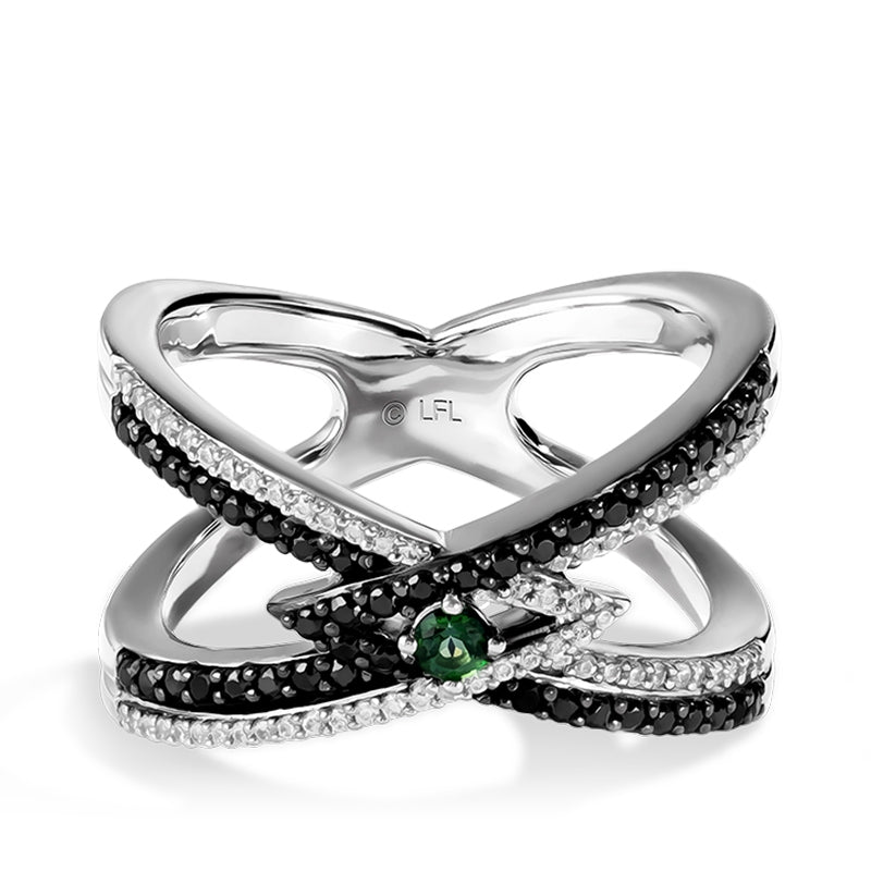 Star Wars Light X Dark 1/2 ct. tw. White & Treated Black Diamond Ring with Green Diopside Accent in Sterling Silver