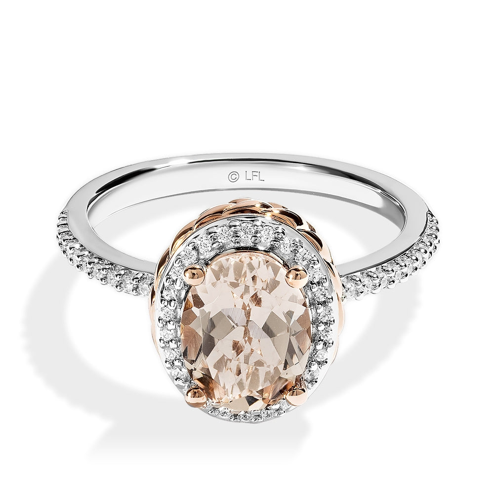 Star Wars Galactic Royalty Oval Morganite & 1/6 ct. tw. Diamond Halo Ring in Sterling Silver & 10K Pink Gold