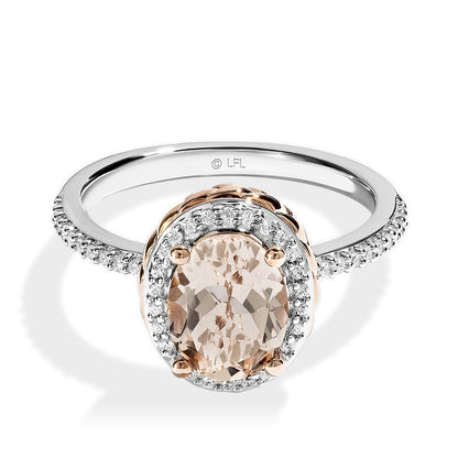 Star Wars Galactic Royalty Oval Morganite & 1/6 ct. tw. Diamond Halo Ring in Sterling Silver & 10K Pink Gold