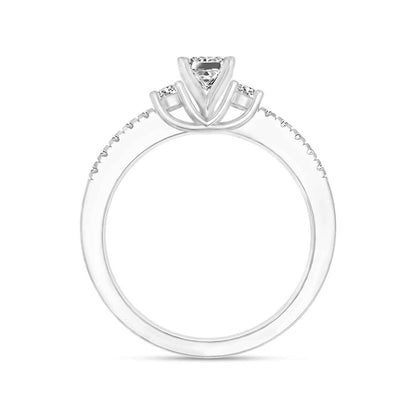 1/2 ct. tw. 3-Stone Princess Cut & Round Diamond Engagement Ring in 14K White Gold front view