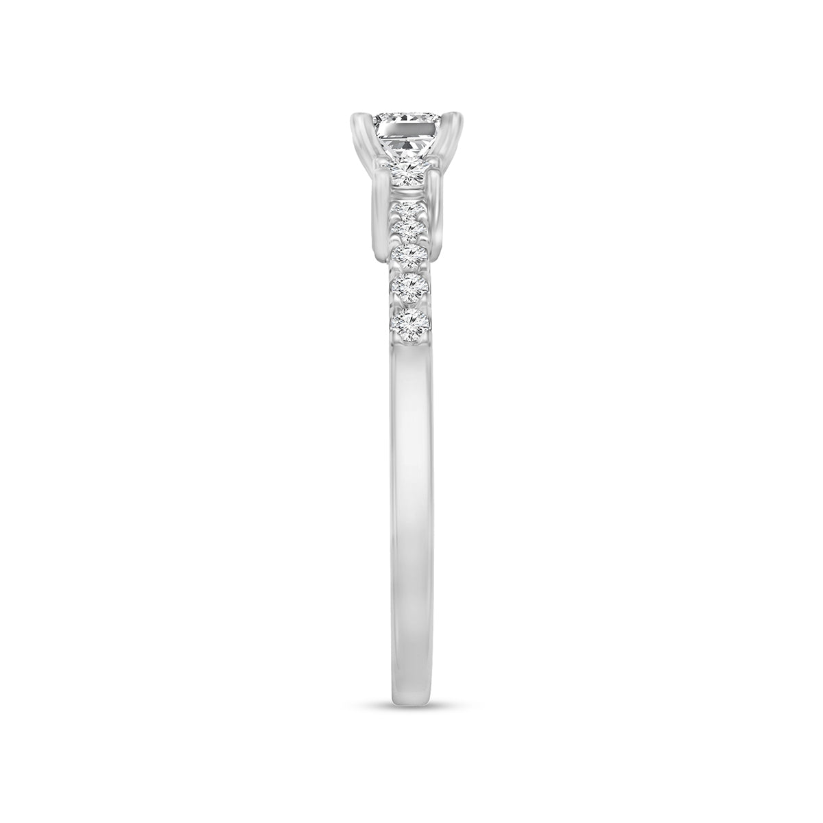 1/2 ct. tw. 3-Stone Princess Cut & Round Diamond Engagement Ring in 14K White Gold close-up detail