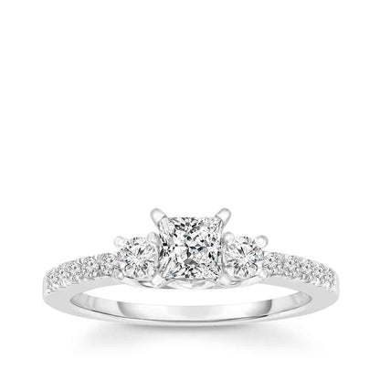 1/2 ct. tw. 3-Stone Princess Cut & Round Diamond Engagement Ring in 14K White Gold