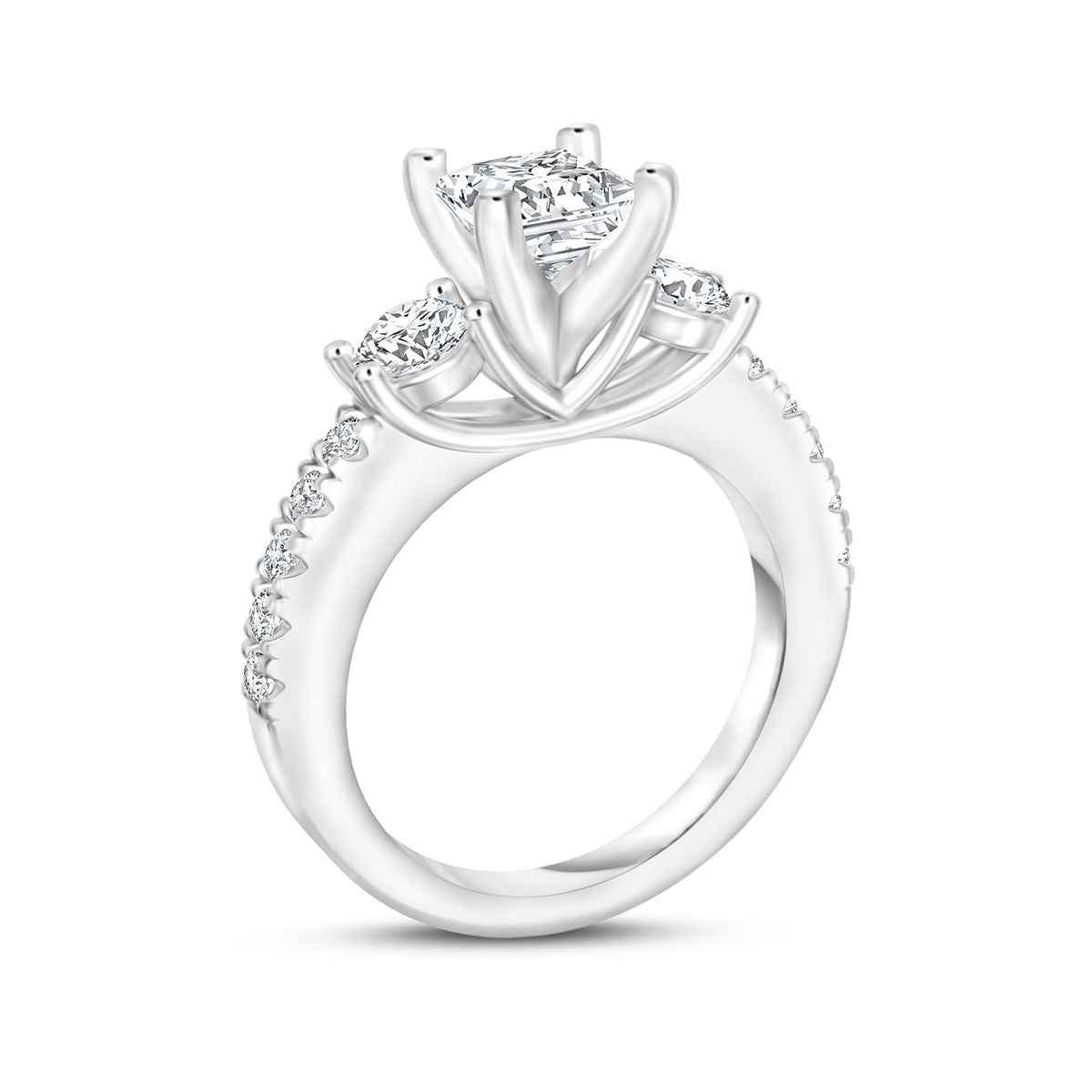1-1/2 ct. tw. Princess Cut & Round 3-Stone Diamond Engagement Ring in 14K White Gold front view