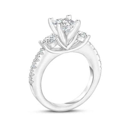 1-1/2 ct. tw. Princess Cut & Round 3-Stone Diamond Engagement Ring in 14K White Gold front view