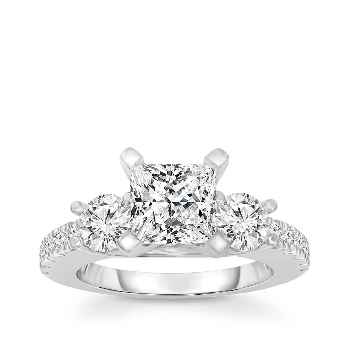 1-1/2 ct. tw. Princess Cut & Round 3-Stone Diamond Engagement Ring in 14K White Gold