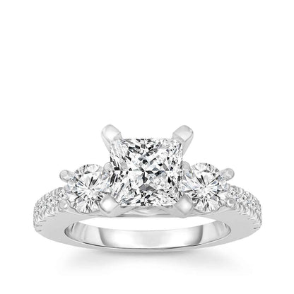 1-1/2 ct. tw. Princess Cut & Round 3-Stone Diamond Engagement Ring in 14K White Gold