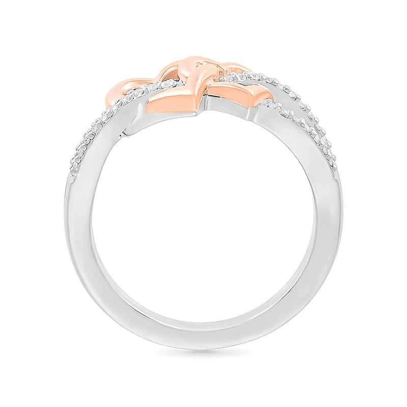 1/8 ct. tw. Diamond Linked Double Open Heart Ring in Sterling Silver & 10K Pink Gold front view