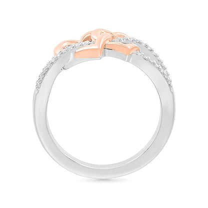 1/8 ct. tw. Diamond Linked Double Open Heart Ring in Sterling Silver & 10K Pink Gold front view