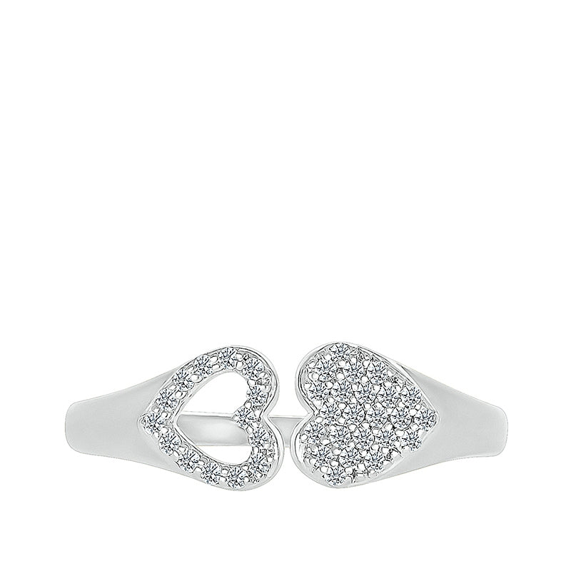 1/6 ct. tw. Diamond Heart Open Ring in Sterling Silver close-up detail