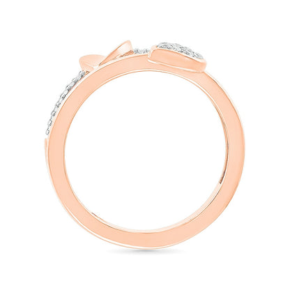 1/8 ct. tw. Diamond Double Row Heart Ring in 10K Pink Gold front view