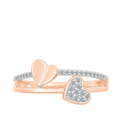 1/8 ct. tw. Diamond Double Row Heart Ring in 10K Pink Gold close-up detail