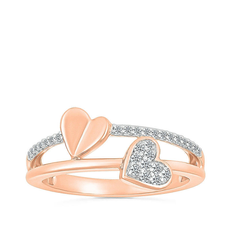 1/8 ct. tw. Diamond Double Row Heart Ring in 10K Pink Gold