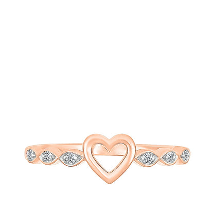 Diamond Accent Open Heart Ring in 10K Pink Gold close-up detail