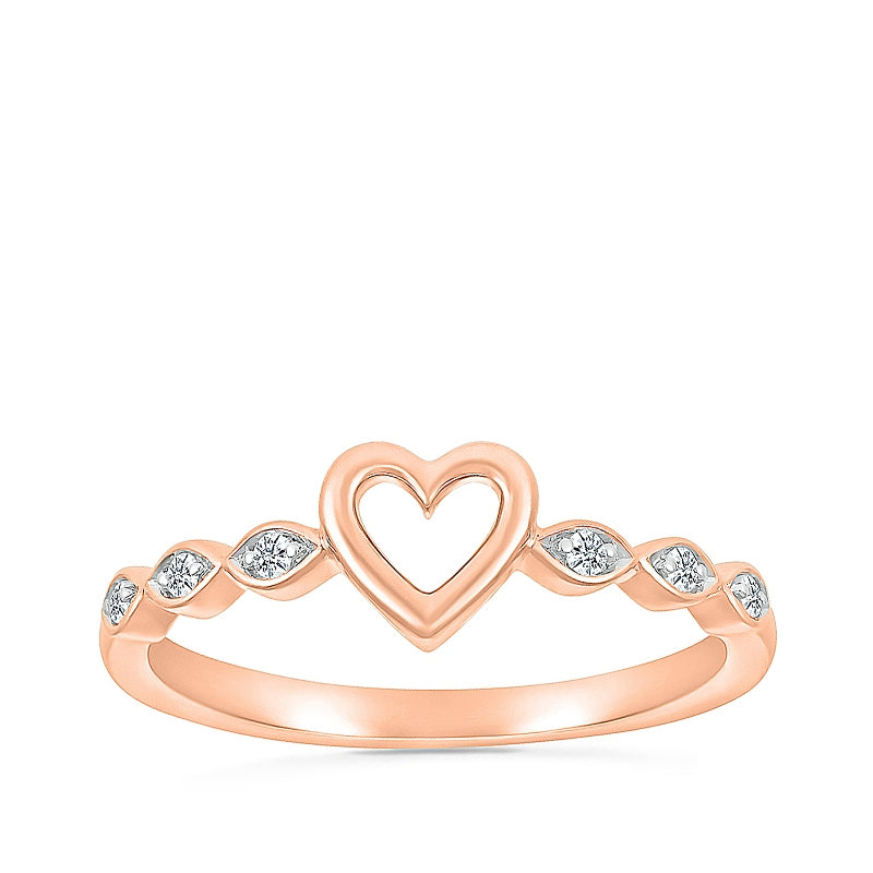Diamond Accent Open Heart Ring in 10K Pink Gold