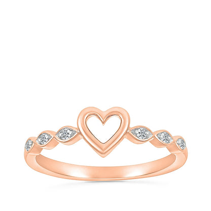Diamond Accent Open Heart Ring in 10K Pink Gold