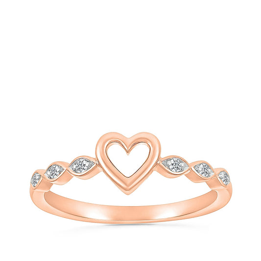 Diamond Accent Open Heart Ring in 10K Pink Gold