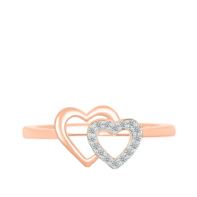 Diamond Accent Double Open Heart Ring in 10K Pink Gold close-up detail