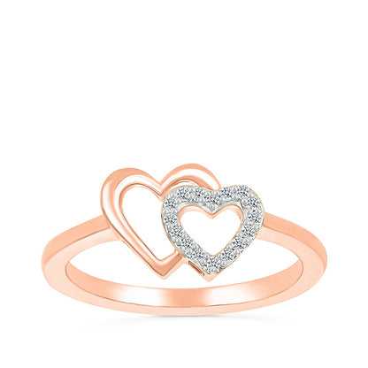 Diamond Accent Double Open Heart Ring in 10K Pink Gold