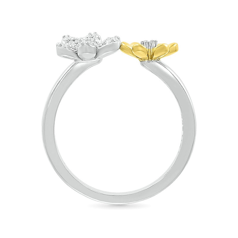 1/6 ct. tw. Diamond Flower Ring in Sterling Silver & 10K Yellow Gold front view