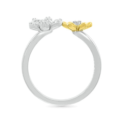 1/6 ct. tw. Diamond Flower Ring in Sterling Silver & 10K Yellow Gold front view