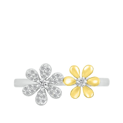1/6 ct. tw. Diamond Flower Ring in Sterling Silver & 10K Yellow Gold close-up detail