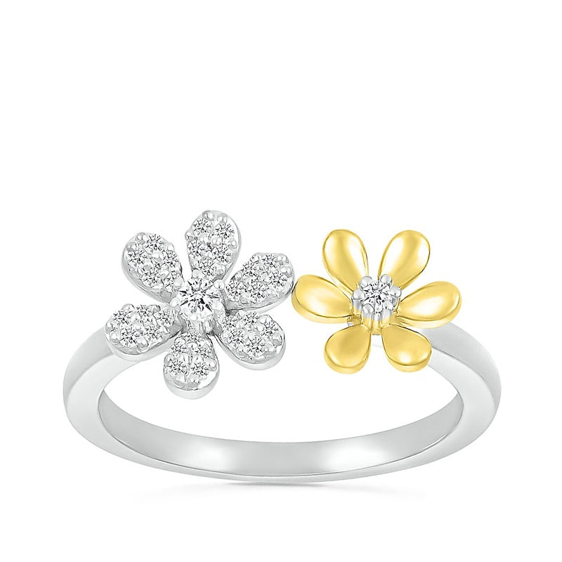 1/6 ct. tw. Diamond Flower Ring in Sterling Silver & 10K Yellow Gold