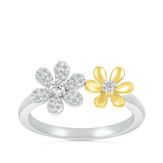 1/6 ct. tw. Diamond Flower Ring in Sterling Silver & 10K Yellow Gold