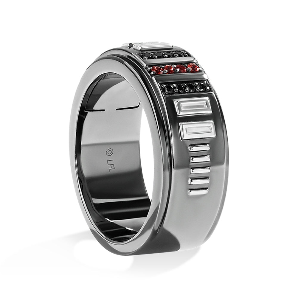 Star Wars Dark Armor 1/10 ct. tw. Black Diamond & Garnet Ring in Black Rhodium Plated Sterling Silver front view