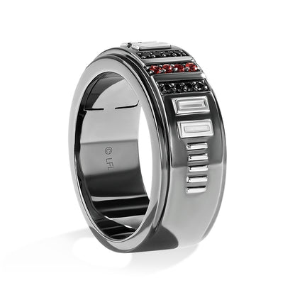 Star Wars Dark Armor 1/10 ct. tw. Black Diamond & Garnet Ring in Black Rhodium Plated Sterling Silver front view