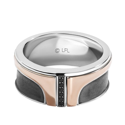 Star Wars Boba Fett Men's Treated Black Diamond Accent Ring with Black Rhodium Plating in Sterling Silver & 10K Rose Gold