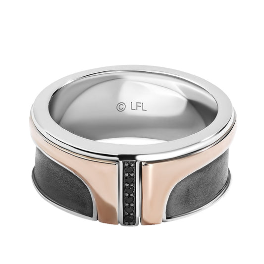 Star Wars Boba Fett Men's Treated Black Diamond Accent Ring with Black Rhodium Plating in Sterling Silver & 10K Rose Gold