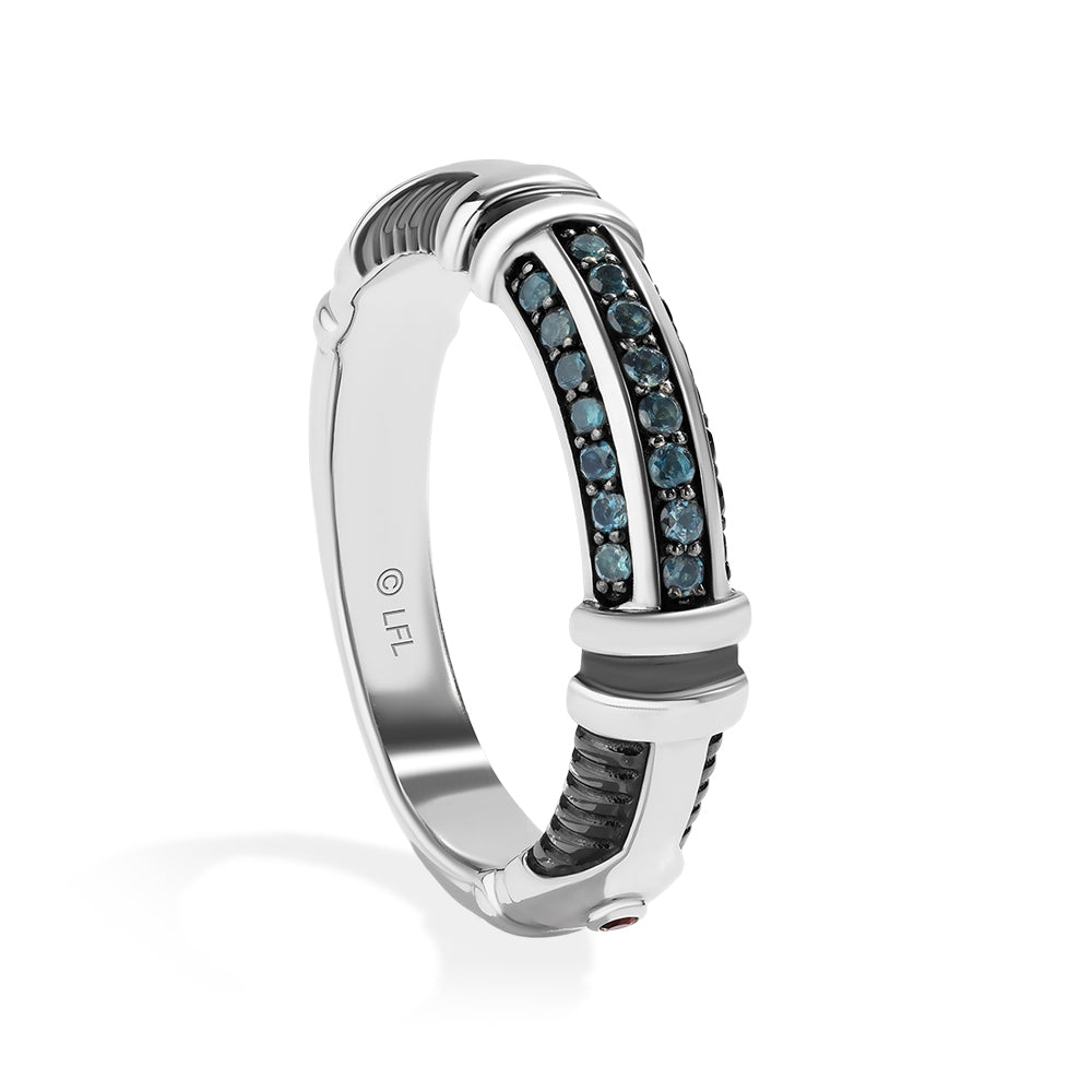 Star Wars Obi Wan Kenobi Men's London Blue Topaz & Garnet Lightsaber Ring in Sterling Silver front view