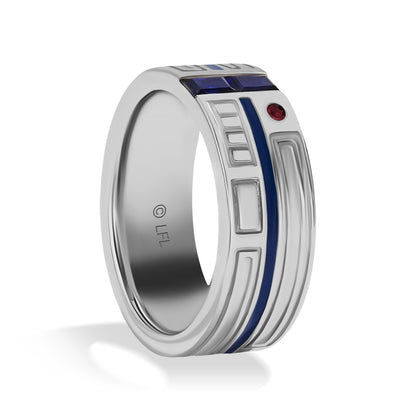 Star Wars R2 Series Men's Garnet & Created Baguette Sapphire Ring in Sterling Silver front view