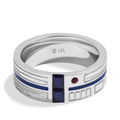Star Wars R2 Series Men's Garnet & Created Baguette Sapphire Ring in Sterling Silver