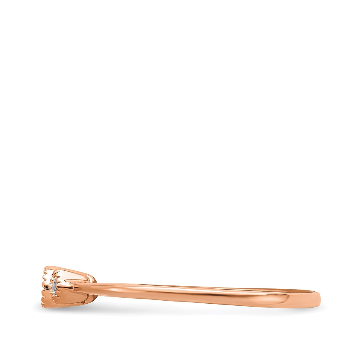 1/10 ct. tw. 3-Stone Diamond Milgrain Stackable Ring in 10K Pink Gold side profile