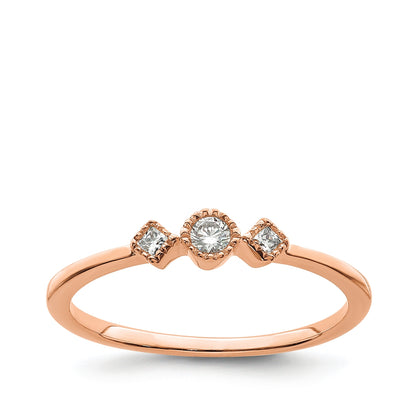 1/10 ct. tw. 3-Stone Diamond Milgrain Stackable Ring in 10K Pink Gold