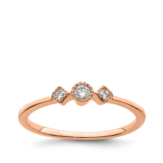 1/10 ct. tw. 3-Stone Diamond Milgrain Stackable Ring in 10K Pink Gold