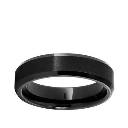 Men's 6mm Satin Finish Beveled Edge Wedding Ring in Black Ceramic