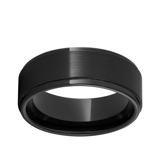 Men's Satin Finish Recessed Edge Wedding Ring in Black Ceramic